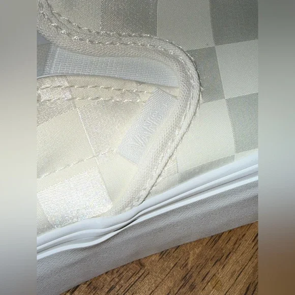 NEW VANS CHECKERED STACKFORM PLATFORM SLIP ON SHINY SATIN IVORY CHECKERED SZ 9 - Picture 11 of 14